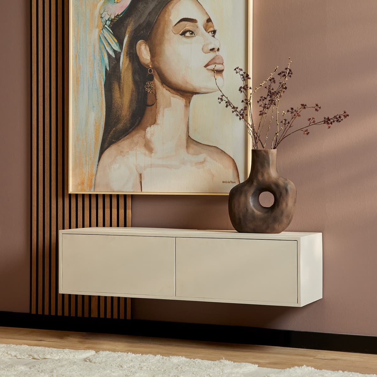Zwevend Tv-Meubel Vision Sand Mangohout 120 cm - 1