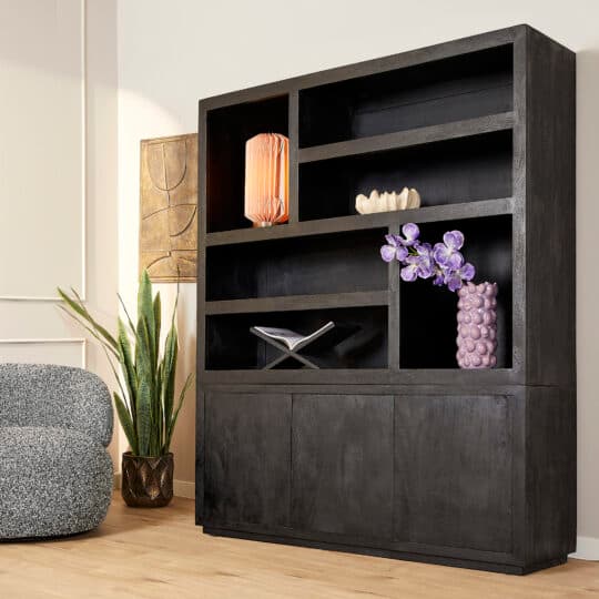 Vakkenkast Brussel XL Zwart Mangohout 160 cm 