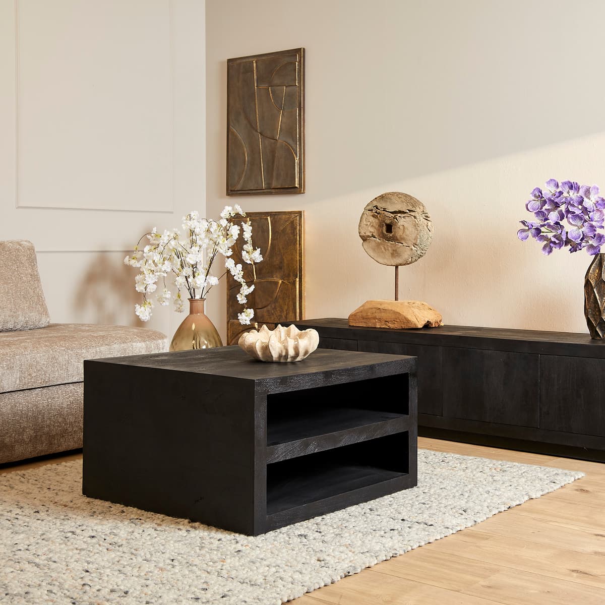 Vierkante salontafel Brussel Zwart Mangohout 80 cm - 1