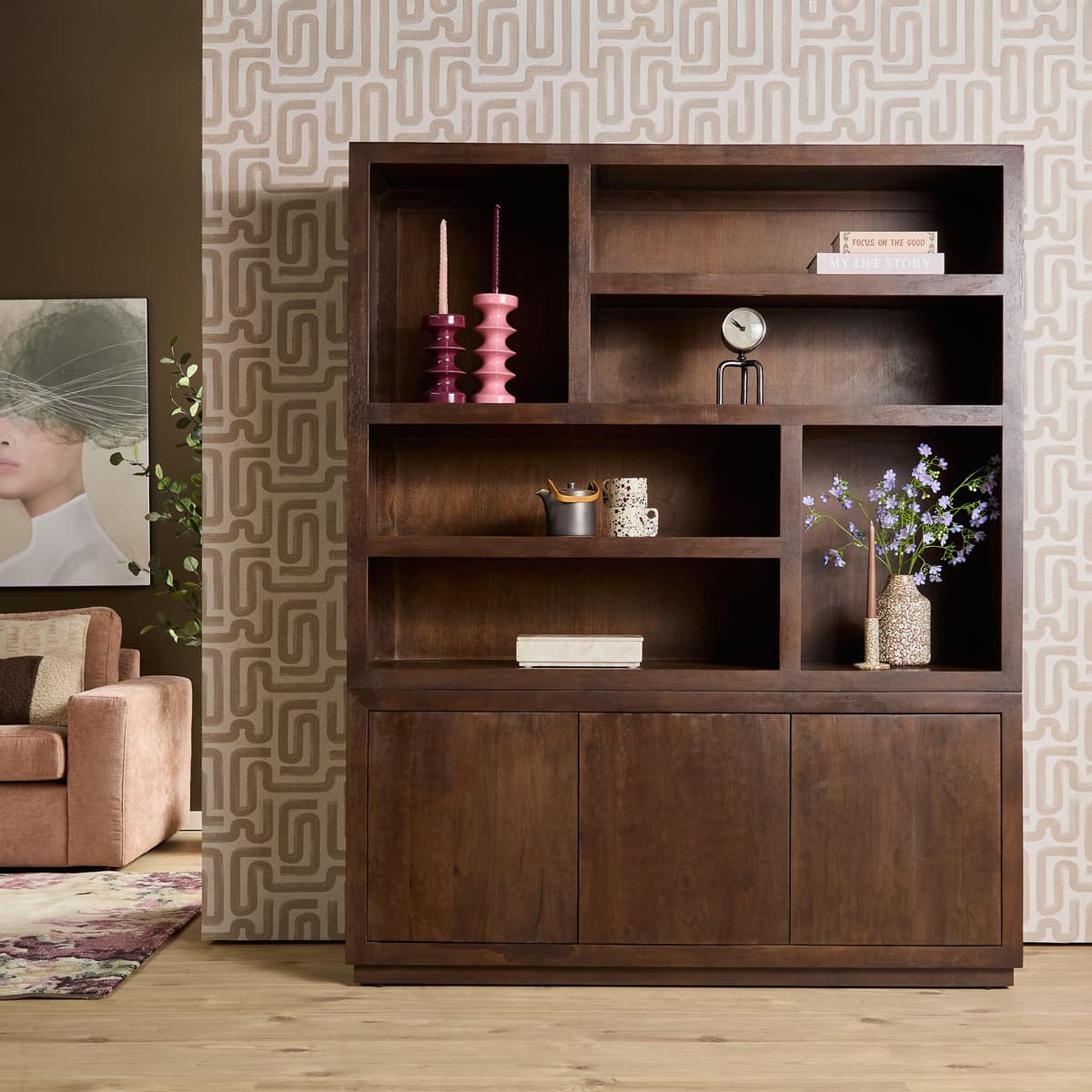 Vakkenkast Brussel XL Bruin Mangohout 160 cm - 1