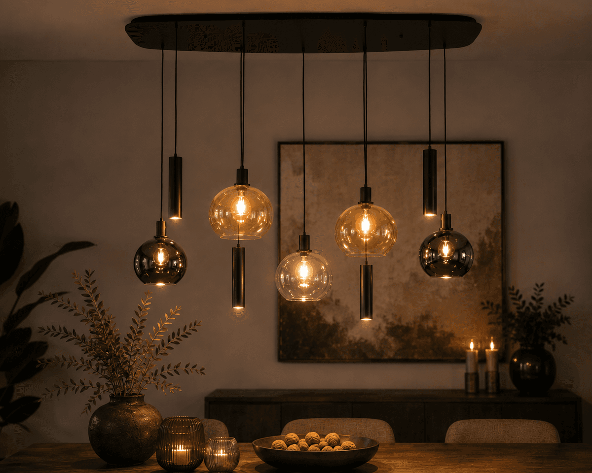 Hanglamp Sassari – 5 glazen bollen en 4 spots  - 2