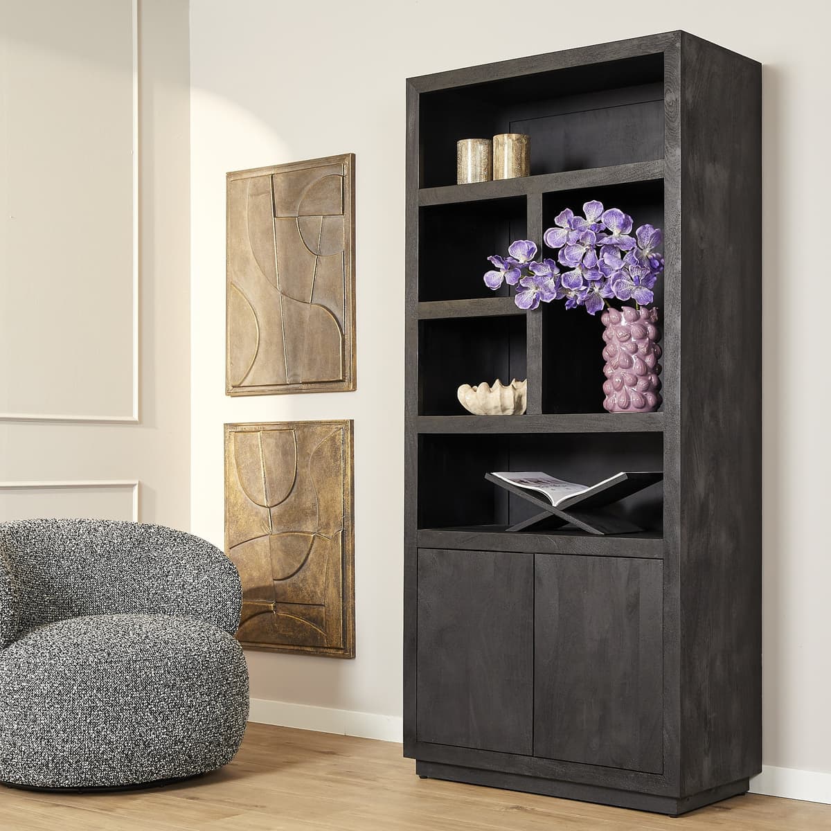 Vakkenkast Brussel Mangohout Zwart 90 cm - 1