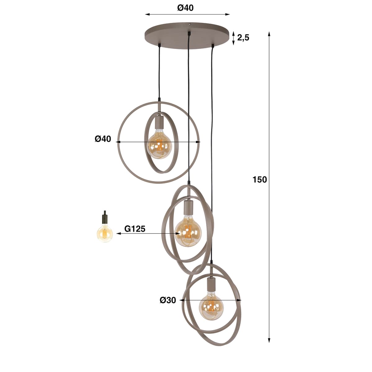 Hanglamp Turner Rond 3L Beige - 6